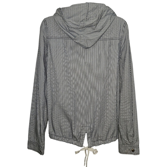 SO Pinstriped Hooded Button/Zipper Long Sleeve Jacket - Picture 4 of 6